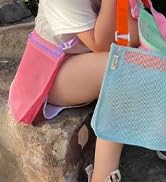 Beach Toy Mesh Beach Bag Kids Shell Collecting Bag Beach Sand Toy Seashell Bag for Holding Shells