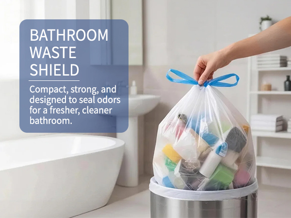 6 Gallon Trash Bags Drawstring Garbage Bags Strong Plastic Trash Bathroom Office Kitchen