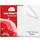 Weliu Matte Printable Vinyl Sticker Paper 21 Sheets, Waterproof White Decal Paper for Inkjet & La...