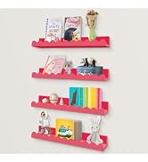 Hatende Nursery Shelves for Wall, Pink Scalloped Shelves Floating Wall Shelves Set Book Shelves f...