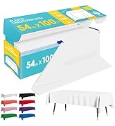 Niuara White Plastic Table Cover Roll - 54IN x 100FT, Table Cloth for Rectangle Table with Slide ...
