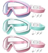 QALLY Kids Goggles Age 4-16, Anti-Fog UV 180°Clear View Kids Swim Goggles, 3 Pack Swimming Goggle...