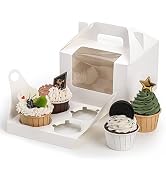 Jucoan 40 Pack Cupcake Box with Window, Insert and Handle Holds 4 Standard Cupcake, White kraft P...
