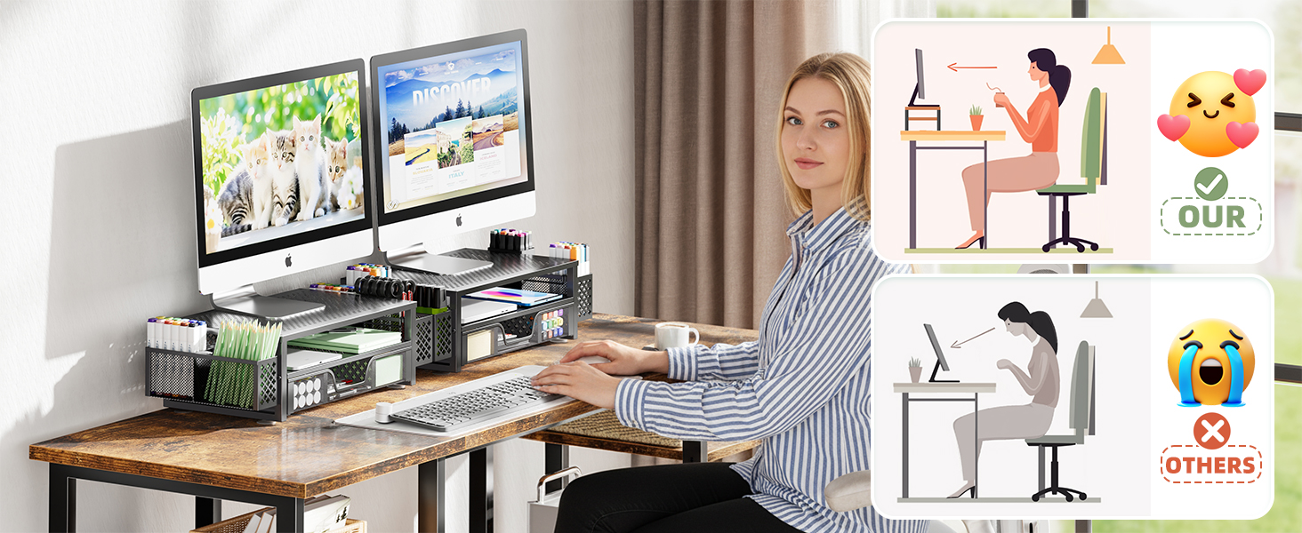 simple trending 2-tier monitor stand for desk office organization and storage