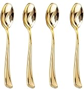 Liacere 200 Pack Gold Plastic Spoons - 6.7 inch Heavy Duty Plastic Spoons - Heavyweight Gold Disp...