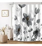 CTOTSYC Black Boho Floral Shower Curtain for Bathroom with Hooks, 72x72 | Shower Curtain Sets, Wa...