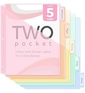 SKYDUE Binder Dividers with Two Pockets, 5 Tabs Dividers for 3 Ring Binder, Plastic Binder Divide...