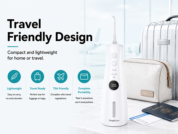 SimpliCare F5039 cordless water flosser with 8 tips for daily oral care
