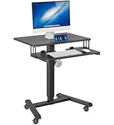 BONTEC Mobile Standing Desk with Keyboard Tray, Mobile Podium, Computer Workstation Up to 33Lbs, ...