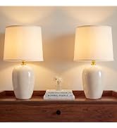 Dawnwake 19.1" Ceramic Table Lamps Set of 2 for Bedroom Living Room,Cream | Small Table Desk Beds...
