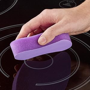 Scotch-Brite glass cooktop cleaning pad cleaning a glass cooktop