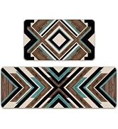 Livcoz Boho Geometric Kitchen Rugs Set of 2, Bohemia Brown Blue Black Kitchen Mats Home Decor, Fa...