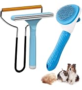 Analan 3 in 1 Pet Grooming & Hair Removal Kit (Sky Blue) | Rubber & Metal pet hair removal for Do...