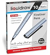 Liquidraw Black Fineliner Pens - 10 Set | Fine Point 0.02" Tip | Storage Wallet | Black Colored P...