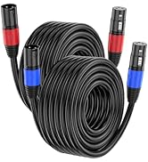 XLR Cable 25ft 2 Packs - Premium Balanced Microphone Cable with 3-Pin XLR Male to Female Mic Spea...