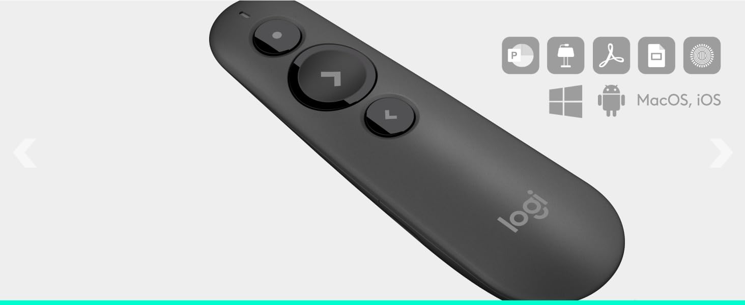 R500s Laser Presentation Remote, Bluetooth, USB-A Receiver, Presentation Clicker with Laser Pointer