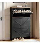 Nicetree Barn Door Shoe Cabinet for Entryway, 3 Flip Drawers Ultra Slim Shoe Storage Cabinet, 3-T...