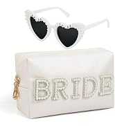 TEBIEKOY Bride To Be Gift Set - Bride Makeup Bag and Pearl Sunglasses, Bling Pearl Patch Cosmetic...