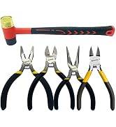BOOSDEN Small Pliers Set-5 PCS, 25mm Rubber Hammerx1pc, 5" Wire Cuttersx1pc, 5" Needle Nose Plier...