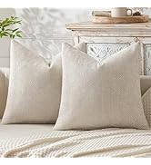 MIULEE Pack of 2 Beige Decorative Pillow Covers 18x18 Inch Soft Chenille Couch Throw Pillows Farm...