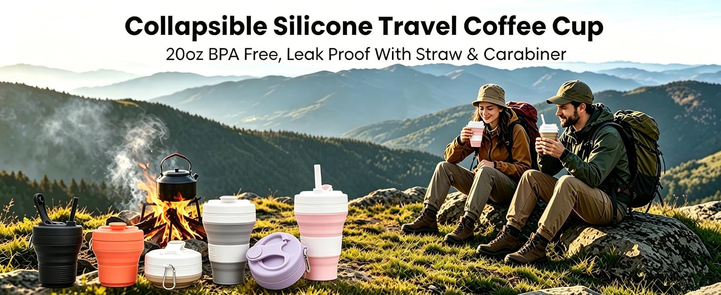 Collapsible Travel Cup, Silicone Coffee Cup with Lid