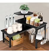 Uniqcovosa Counter Organizer Shelf, 3 Tier Moveable Black Corner Shelf Organizer with Hook, Count...