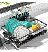 MERRYBOX Dish Drying Rack Space-Saving Dish Racks for Kitchen Counter with Drainboard, Rustproof ...