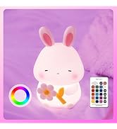 KinYiLO Bunny Night Light for Kids,7 Color RGB Cute Rabbit Soft Silicone Lamp, Baby Nursery Night...