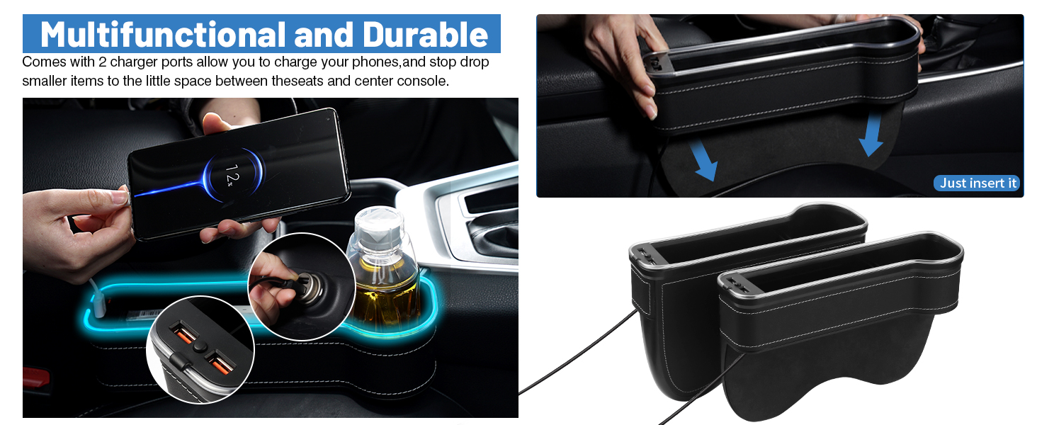 Car seat gap filler organizer