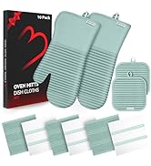 Oven Mitts and Pot Holder Sets with Silicone Grip, 500°F Heat Resistant-6 Pack Dishcloth/Dish Tow...