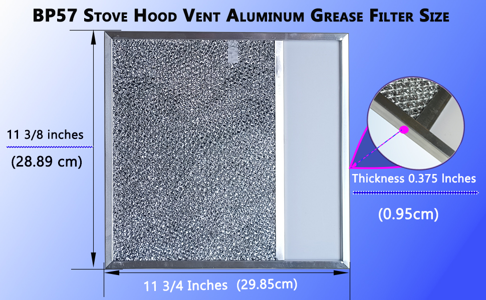 BP57 Stove hood vent aluminum grease filter size
