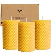 Beeswax Pillar Candles Set of 3 - Handmade Pure Beeswax Rolled Candles for Gift & Home Decor (2×3...
