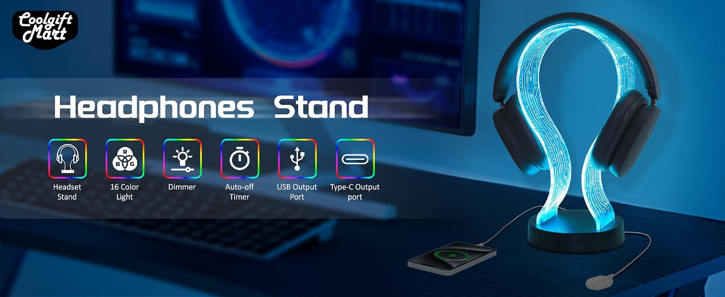 CoolGift Mart Light Up 16 Colors Headphone Stand