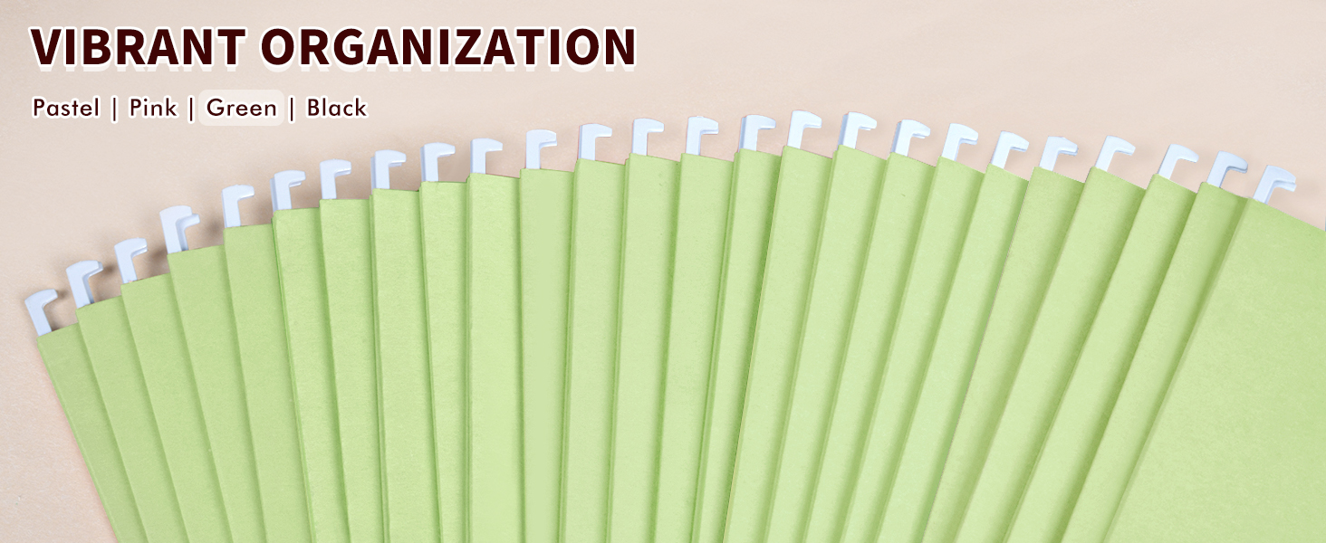 green hanging file folders