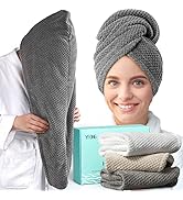 YFONG 3 Pack Large Microfiber Hair Towel Wrap, 30" x 10" Anti Frizz Quick Dry Hair Towels for Wom...