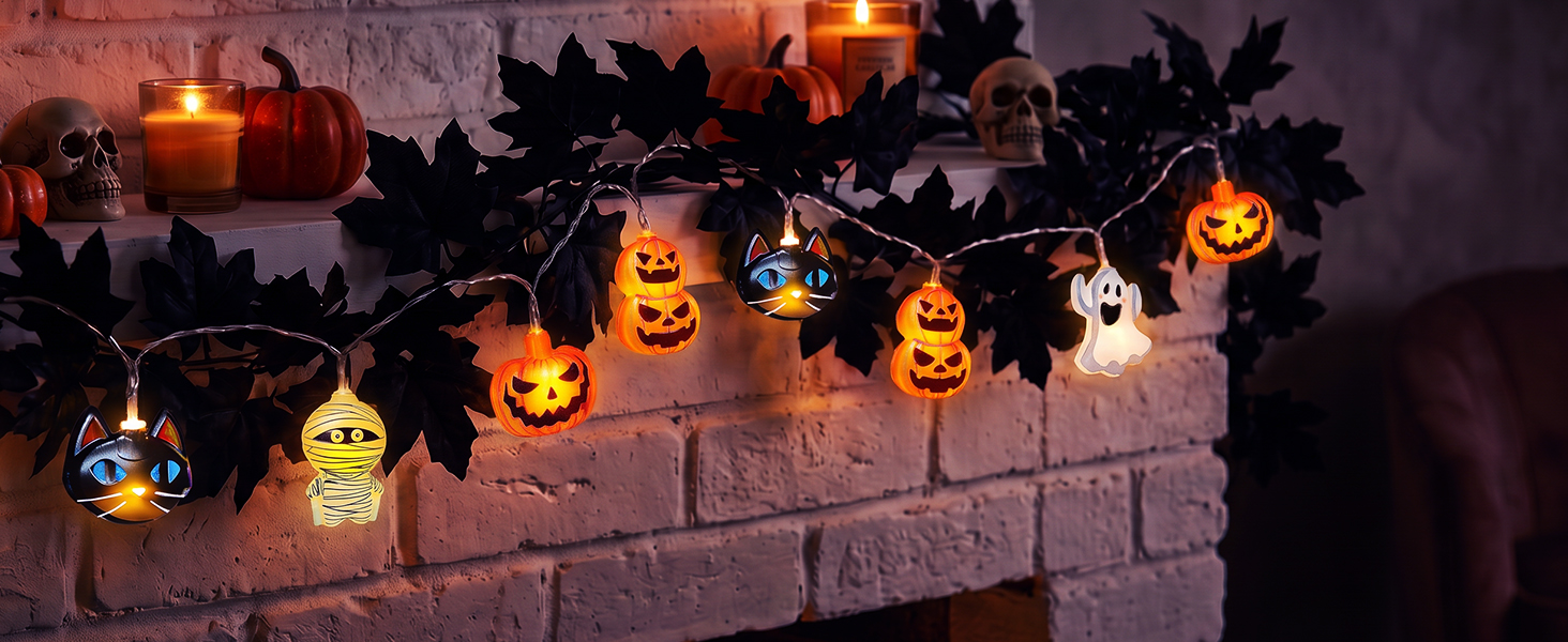 Halloween string lights for fireplace mantel and indoor home decor
