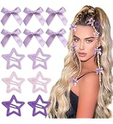 YAEISM 12PCS Purple Bow Hair Clips Y2K Star Barrettes Satin Mini Hair Bows Cute Star Hair Clips S...