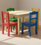 Humble Crew Kids Wooden Table and 4 Chairs Set, Natural/Primary - Kids Table and Chair Set for To...