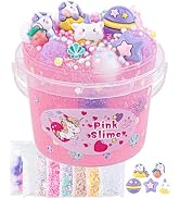 10 FL OZ Unicorn Slime Kit, Pink Clear Slime Bucket, Slimes Party Favors for Kids, Glimmer Crunch...