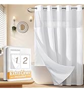 River Dream No Hooks Waffle Weave Shower Curtain with Snap in Liner + an Extra Replacement Liner,...