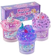 3 x 100mL Purple Slime Kit for Girls & Boys: Includes Cloud, Water & Mermaid Crunchy Slime, Senso...