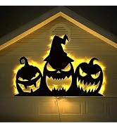 OuMuaMua Halloween Garage Door Decorations - Scary Halloween Silhouette with Lights, Black Pumpki...