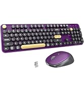 FCPLU Keyboard and Mouse Wireless (Black Purple) | Full-Sized Office Keyboard with Typewriter Fle...