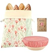 Beeswax Bread Bag and Cotton Bowl Cover Set, Reusable Bread Storage Bag for Sourdough and Homemad...