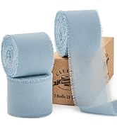 Dusty Blue Chiffon Ribbon 1.5 Inch x 3 Rolls Total 21 Yards Handmade Fringe Silk Chiffon Fabric R...