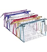 Sea Team 6-Pack Transparent Waterproof Cosmetic Bags with Zipper, Clear Vinyl Plastic Makeup Bags...