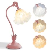 AQDZCNF Flower Table Lamp,LED Reading Light Bedside Vintage Flower Night Light,3 Colors Modes Kaw...