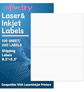 8.5” x 5.5” Half Sheet Shipping Labels, Label Sticker for Laser&Inkjet Printers, White Half Page ...