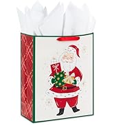 Hallmark 15" Extra Large Christmas Gift Bag with Tissue Paper (Retro Santa Claus on White) for Ki...