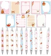 Wxiben Strawberry Sticky Notes with Pens - 18 Pcs Bow Ballpoint Pens Bear Axolotl Rabbit Notepads...